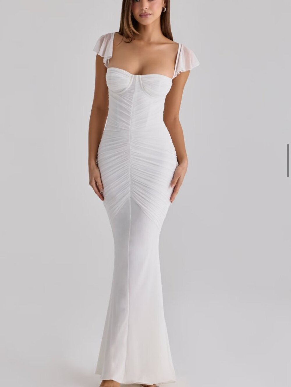 House of CB: Antonella - white gathered mesh maxi dress
